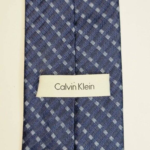 Calvin Klein Slanted Check Narrow Navy-Blue Silk Tie T-43 - Picture 5 of 6